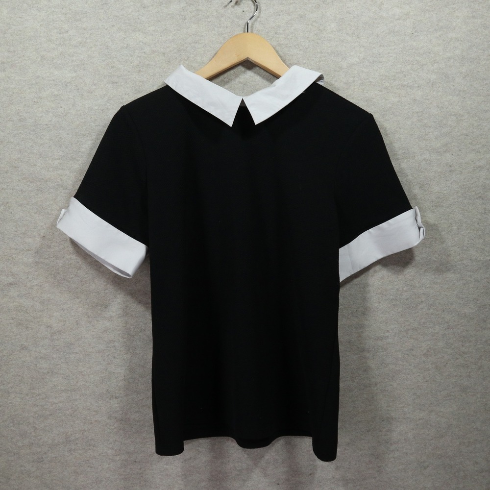 Karl Lagerfeld Top Womens Small Contrast Collar Modern Peter Pan 0287
